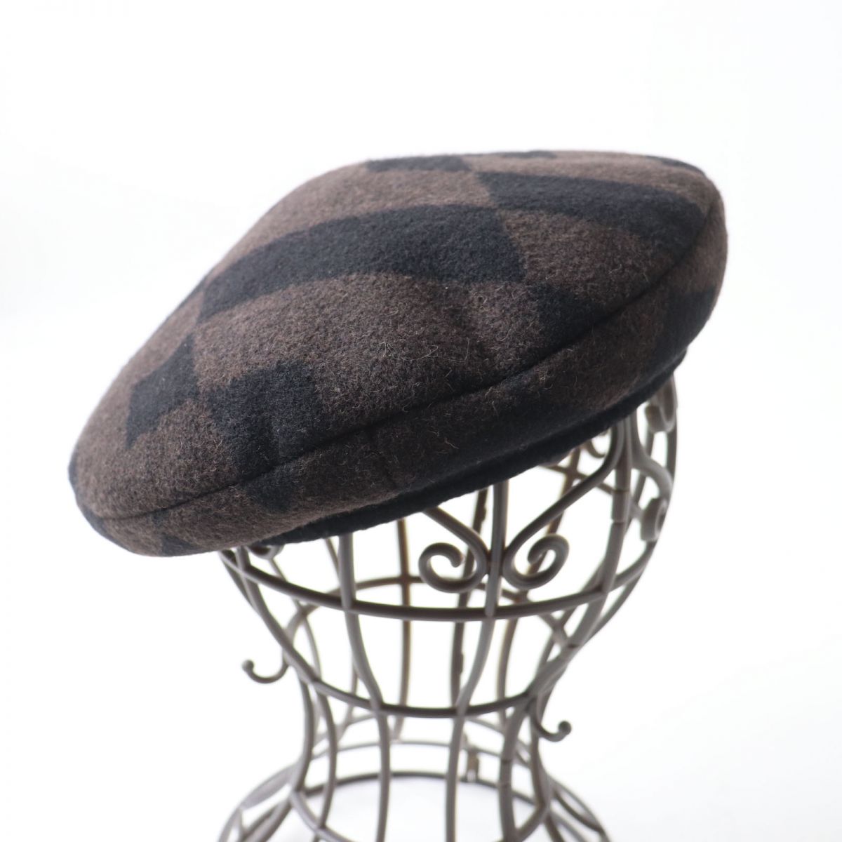 Hermes H Pattern Camel Beret Hat Brown Black