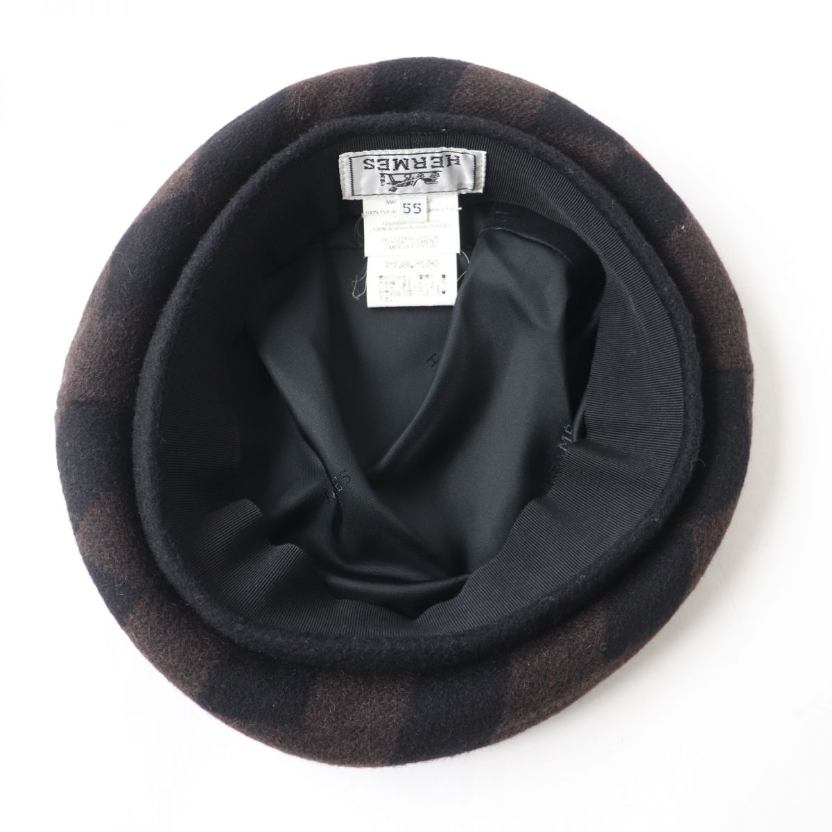 Hermes H Pattern Camel Beret Hat Brown Black