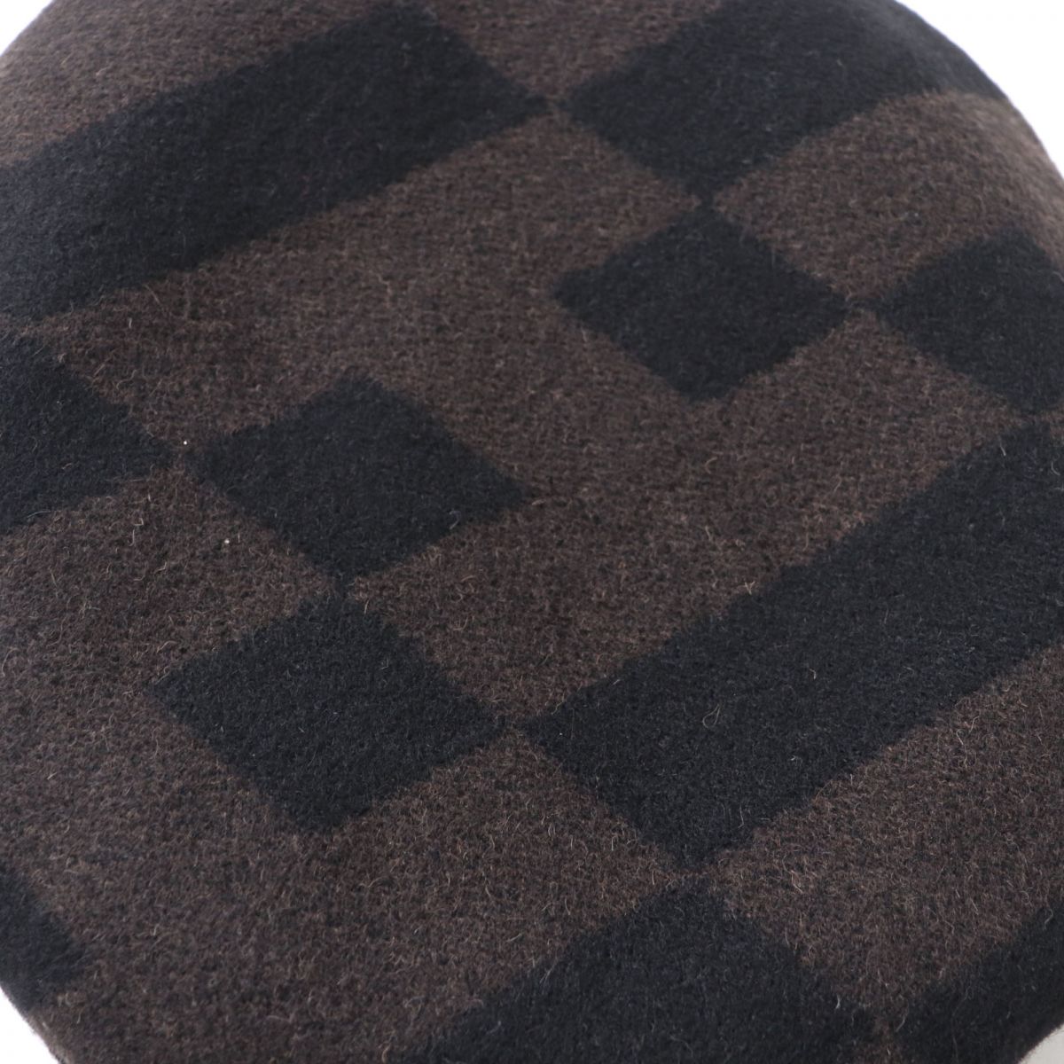 Hermes H Pattern Camel Beret Hat Brown Black