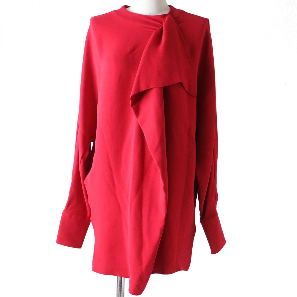 Valentino Silk Frill Long Sleeve Blouse Red