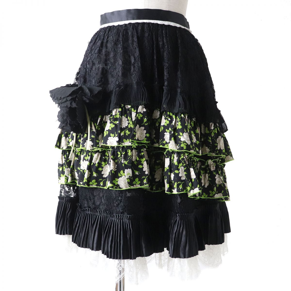 Dolce & Gabbana Lace Ruffle Skirt with Corsage, Black, Women's