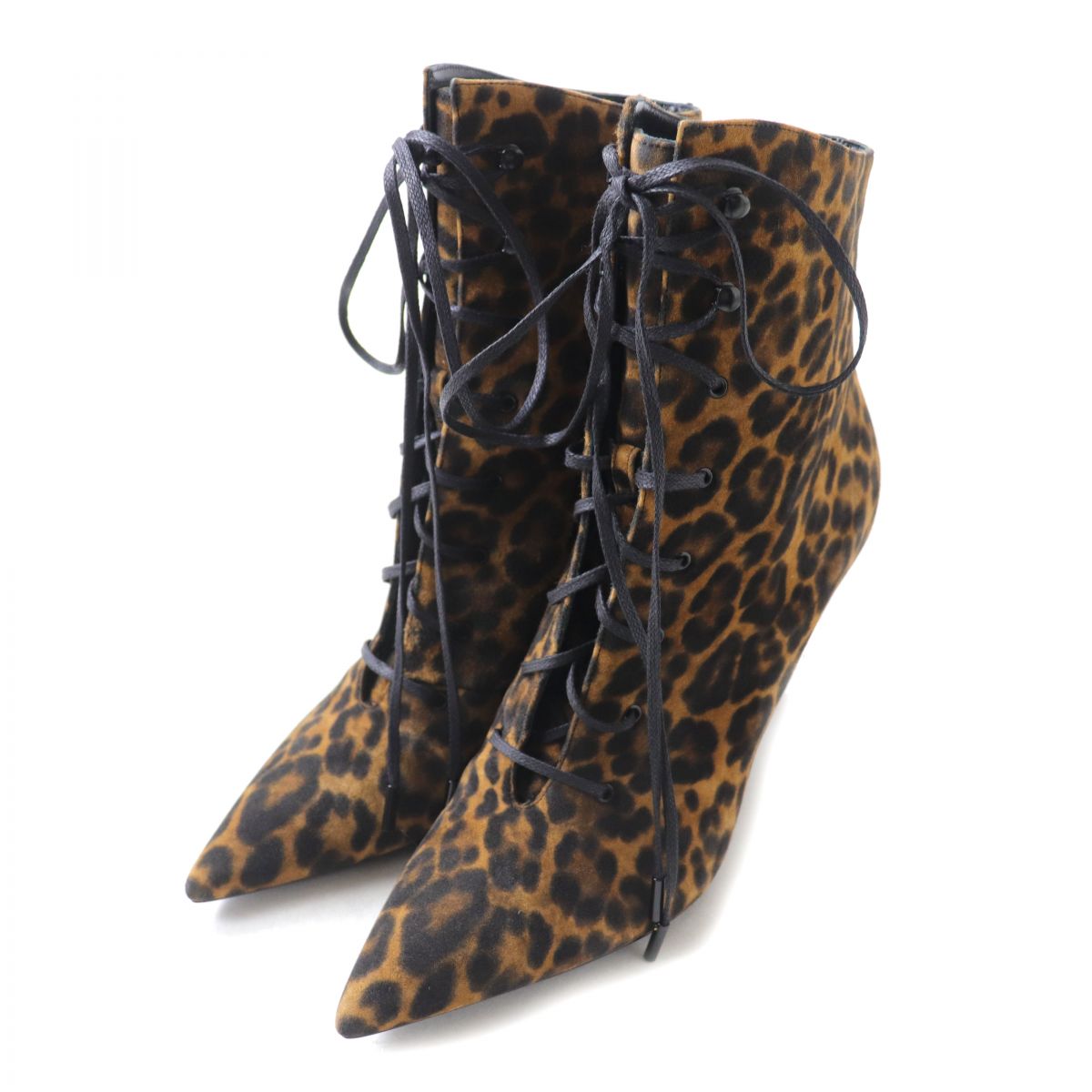 Saint Laurent Leopard Lace-Up Boots, Brown, Size 38