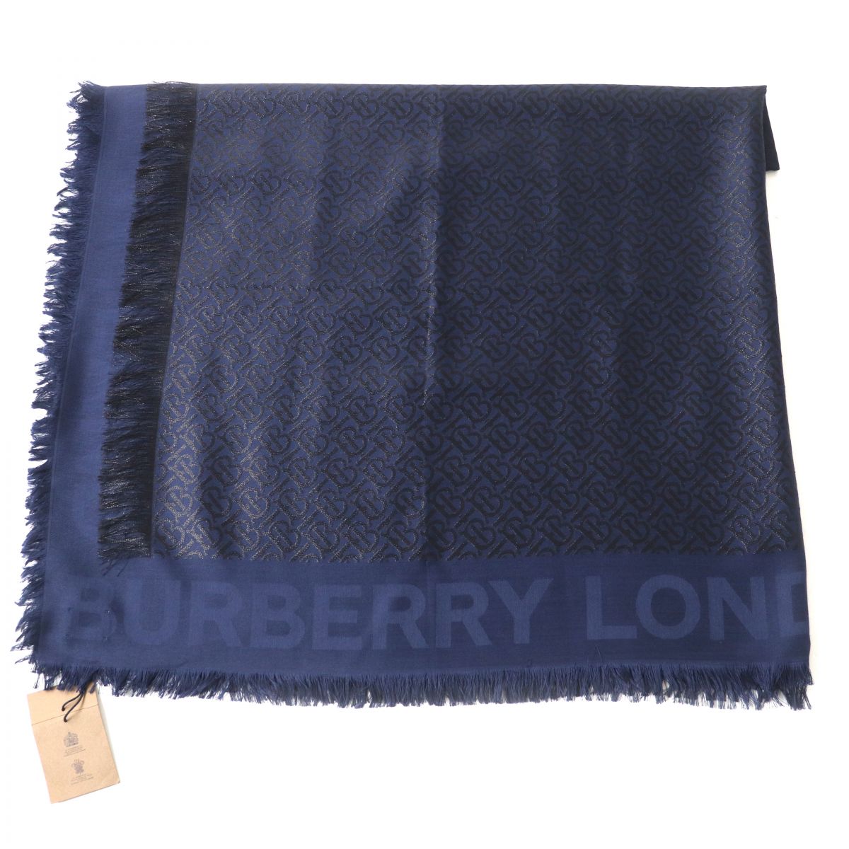 Burberry Monogram Jacquard Fringe Silk Blend Stole