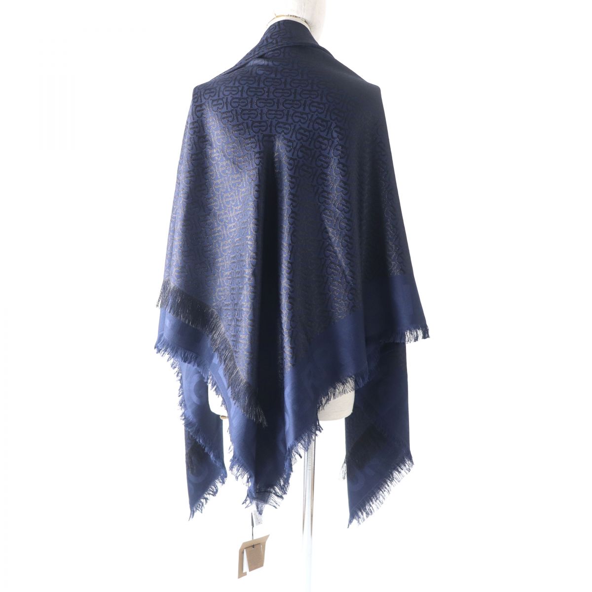 Burberry Monogram Jacquard Fringe Silk Blend Stole