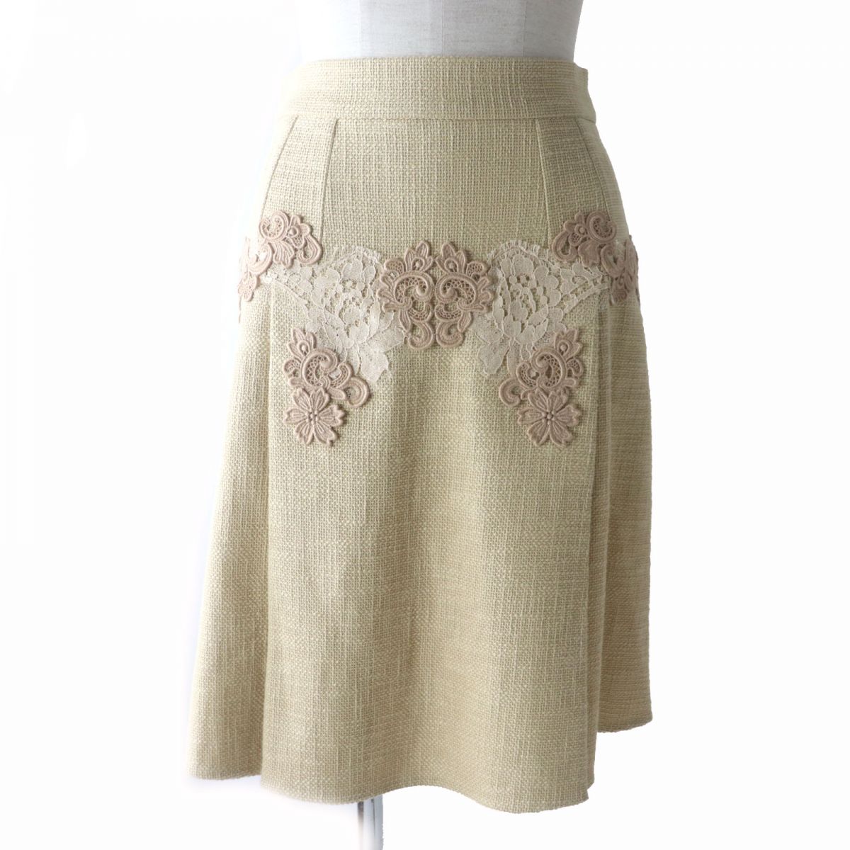 Dolce & Gabbana Lace Knee-Length Skirt, Beige, Size 38