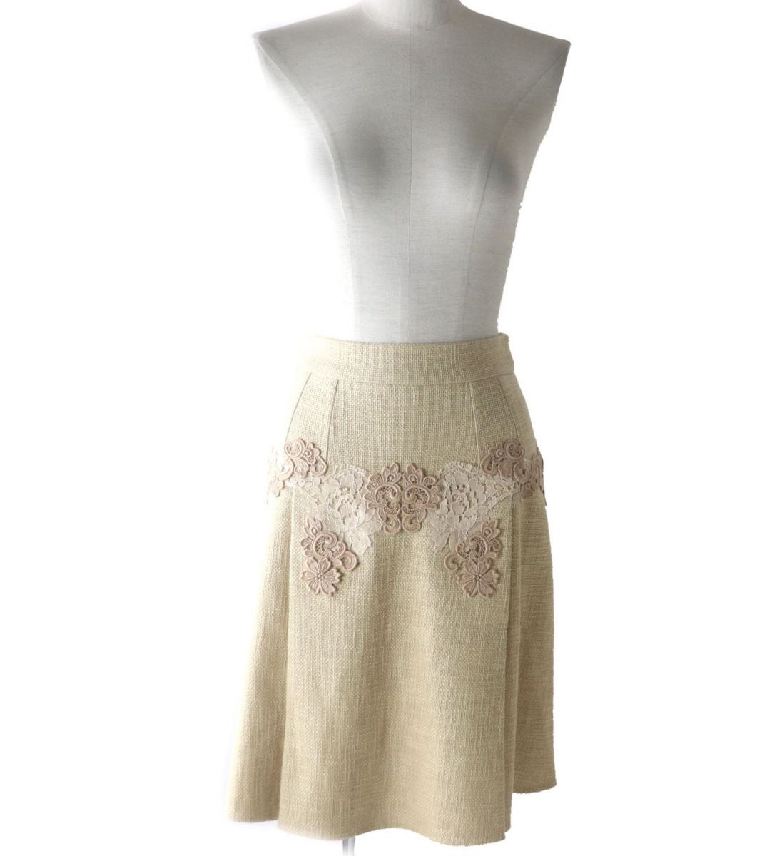 Dolce & Gabbana Lace Knee-Length Skirt, Beige, Size 38