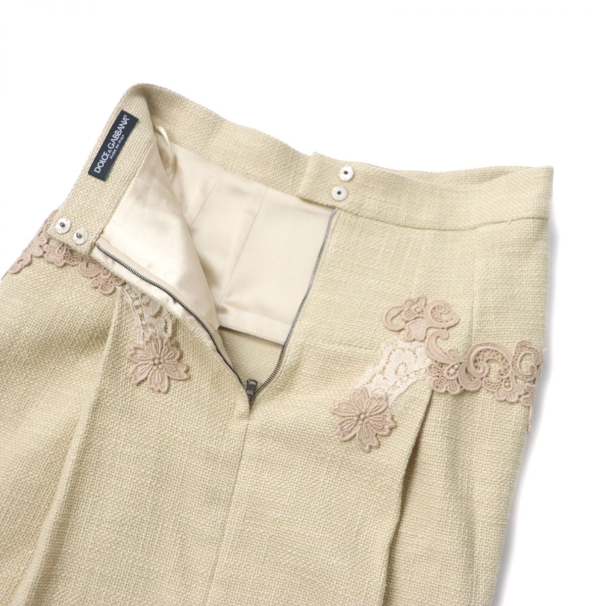 Dolce & Gabbana Lace Knee-Length Skirt, Beige, Size 38