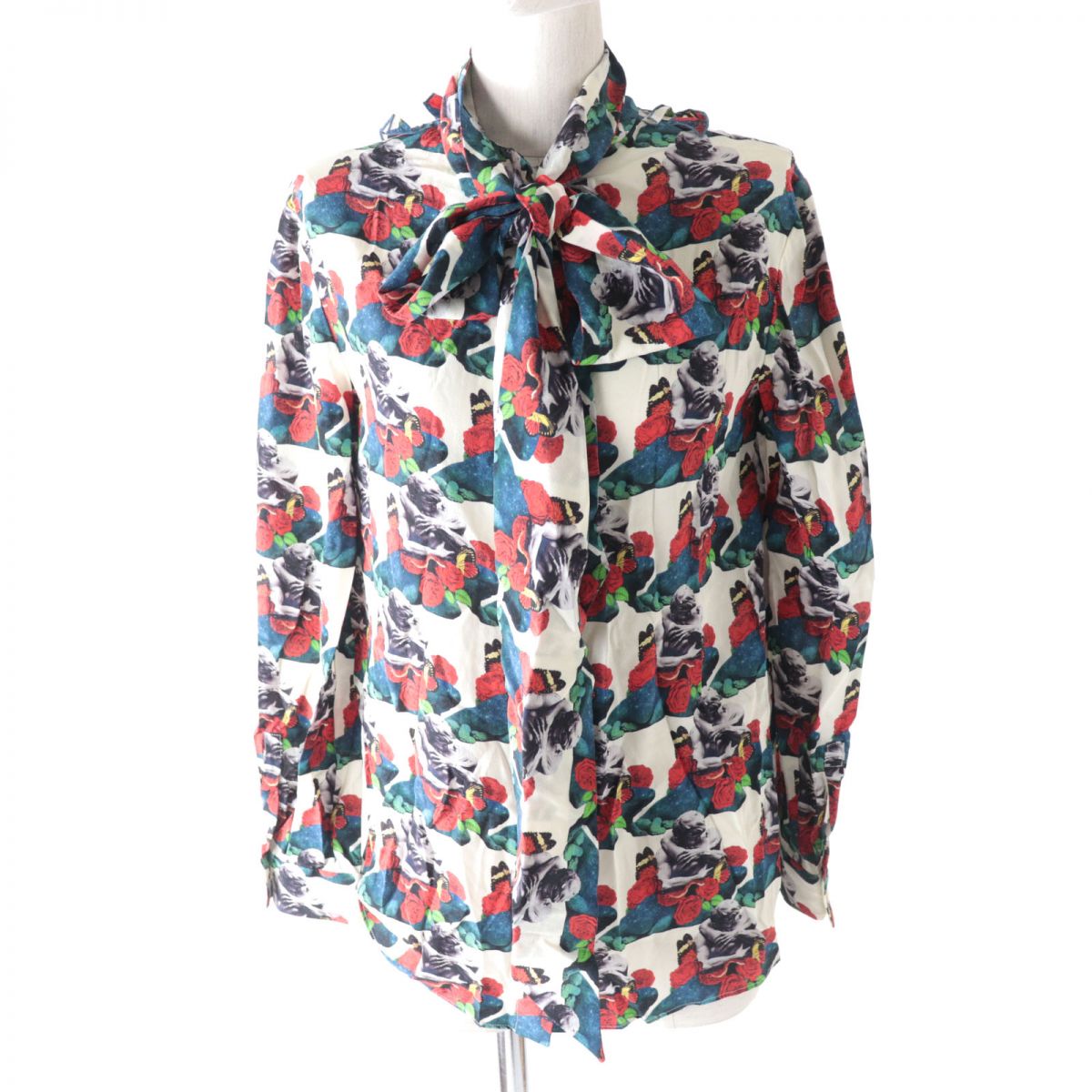 Valentino Silk Ribbon Tie Ruffle Shirt