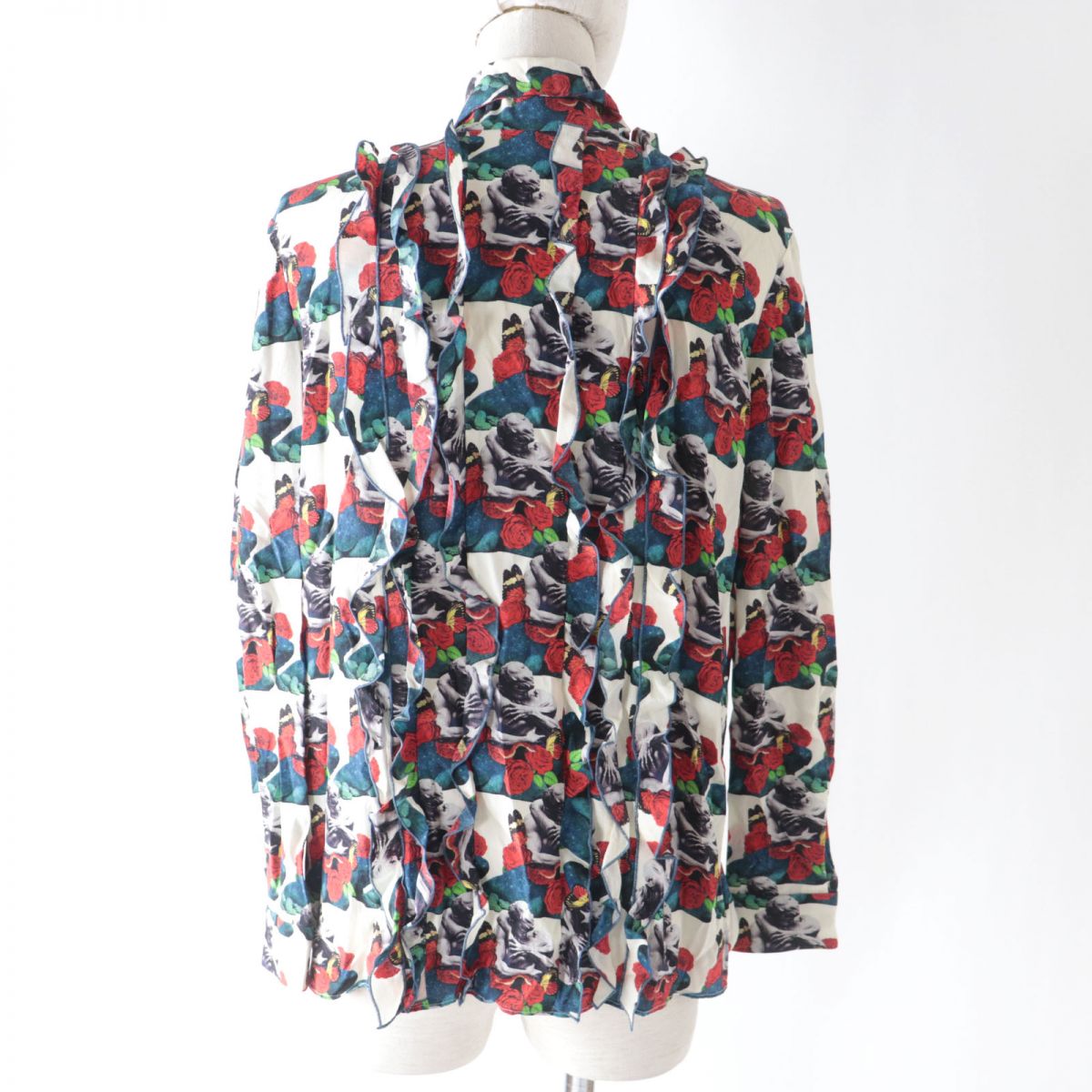 Valentino Silk Ribbon Tie Ruffle Shirt