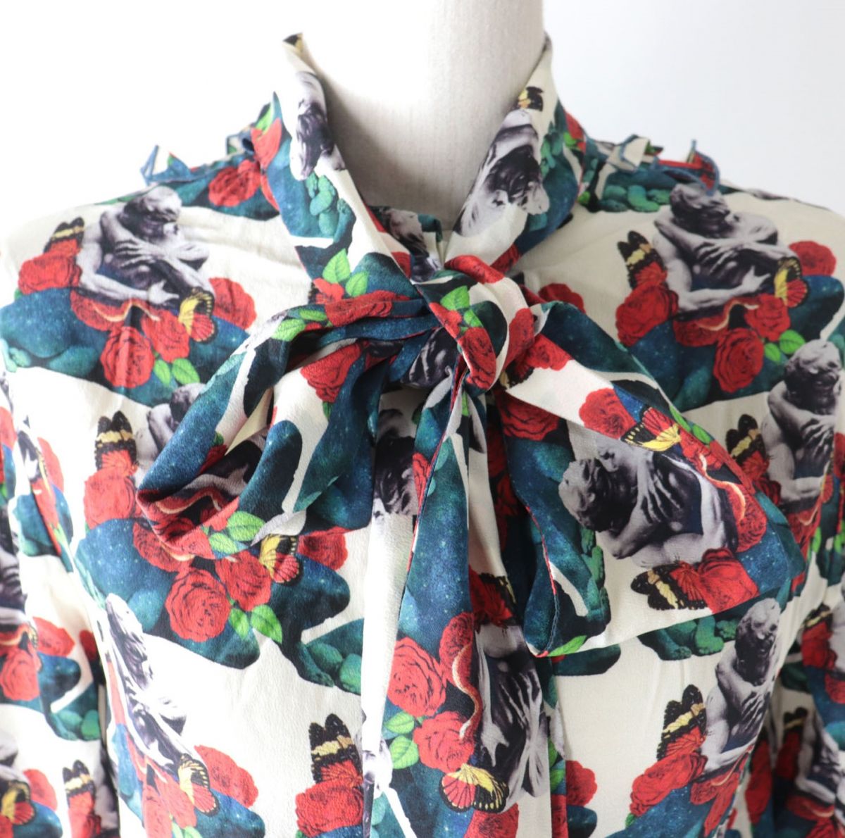 Valentino Silk Ribbon Tie Ruffle Shirt