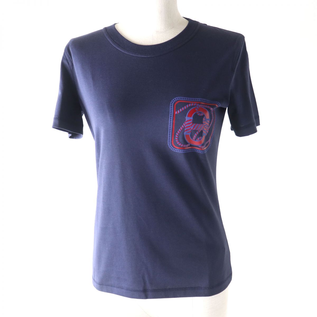 Hermes H Print Crew Neck T-Shirt Navy