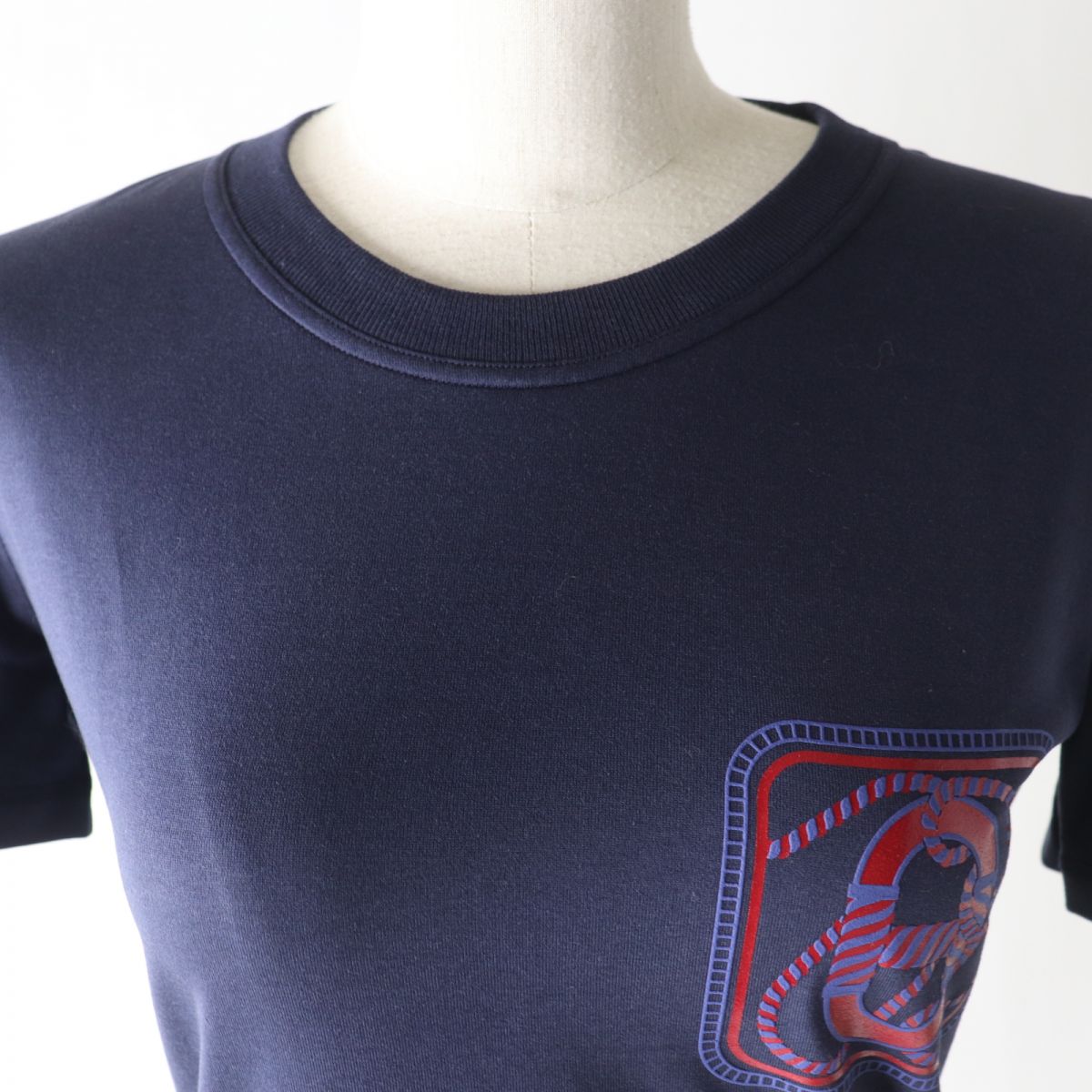 Hermes H Print Crew Neck T-Shirt Navy