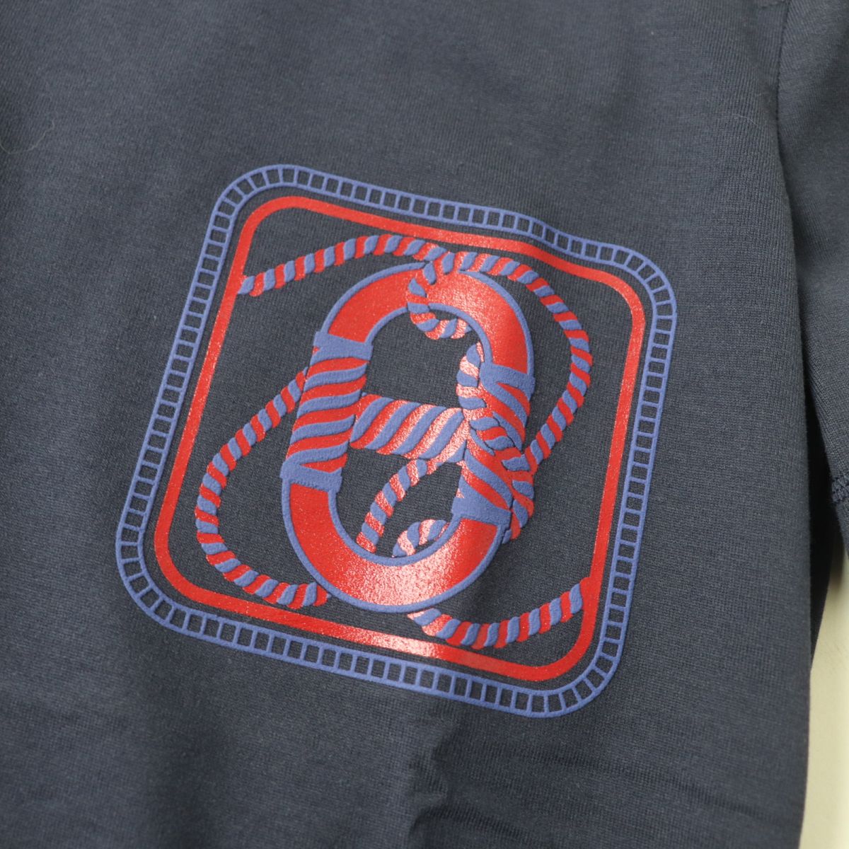 Hermes H Print Crew Neck T-Shirt Navy