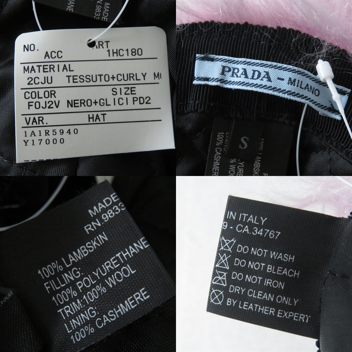 Prada 1HC180 Logo Flight Cap Black Pink