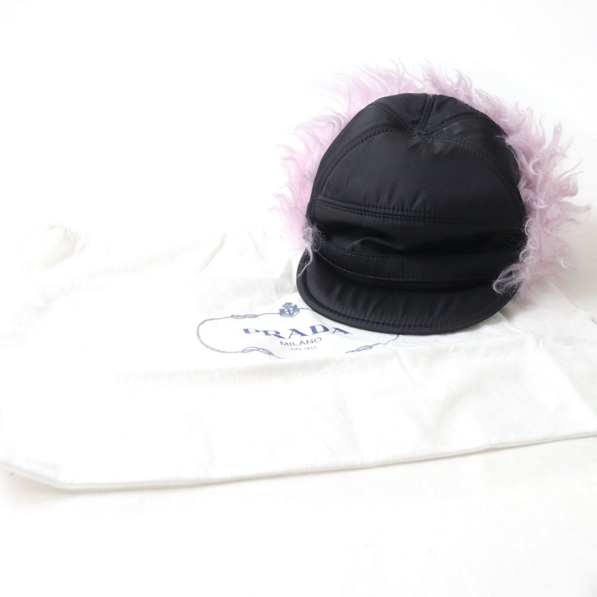 Prada 1HC180 Logo Flight Cap Black Pink