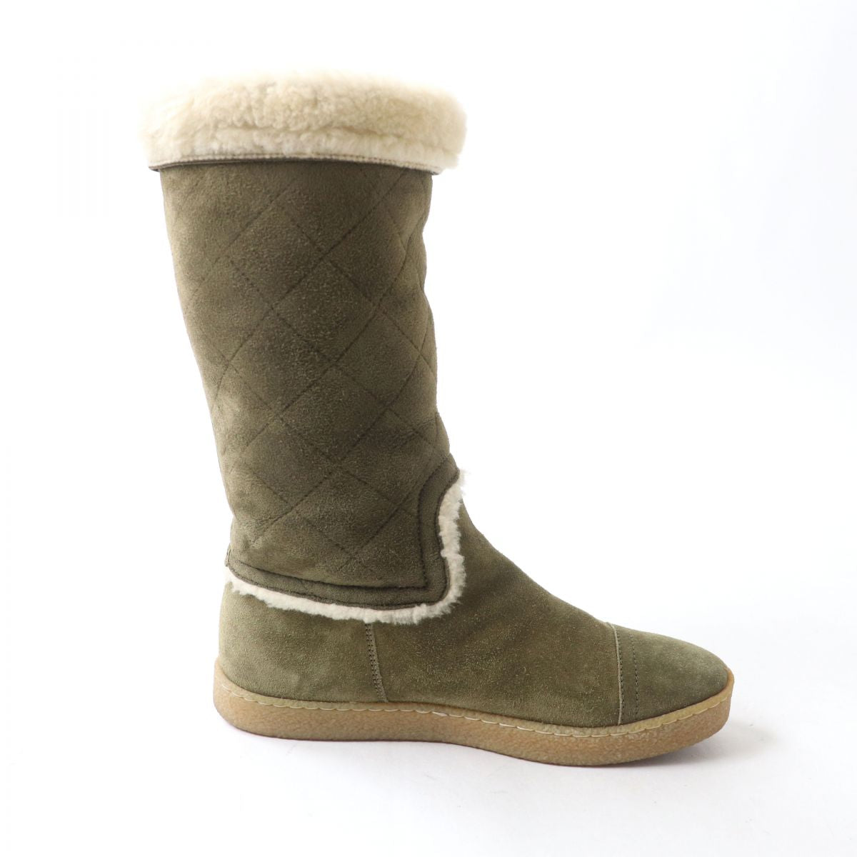 Chanel Shearling Boots G26557 Khaki Ivory