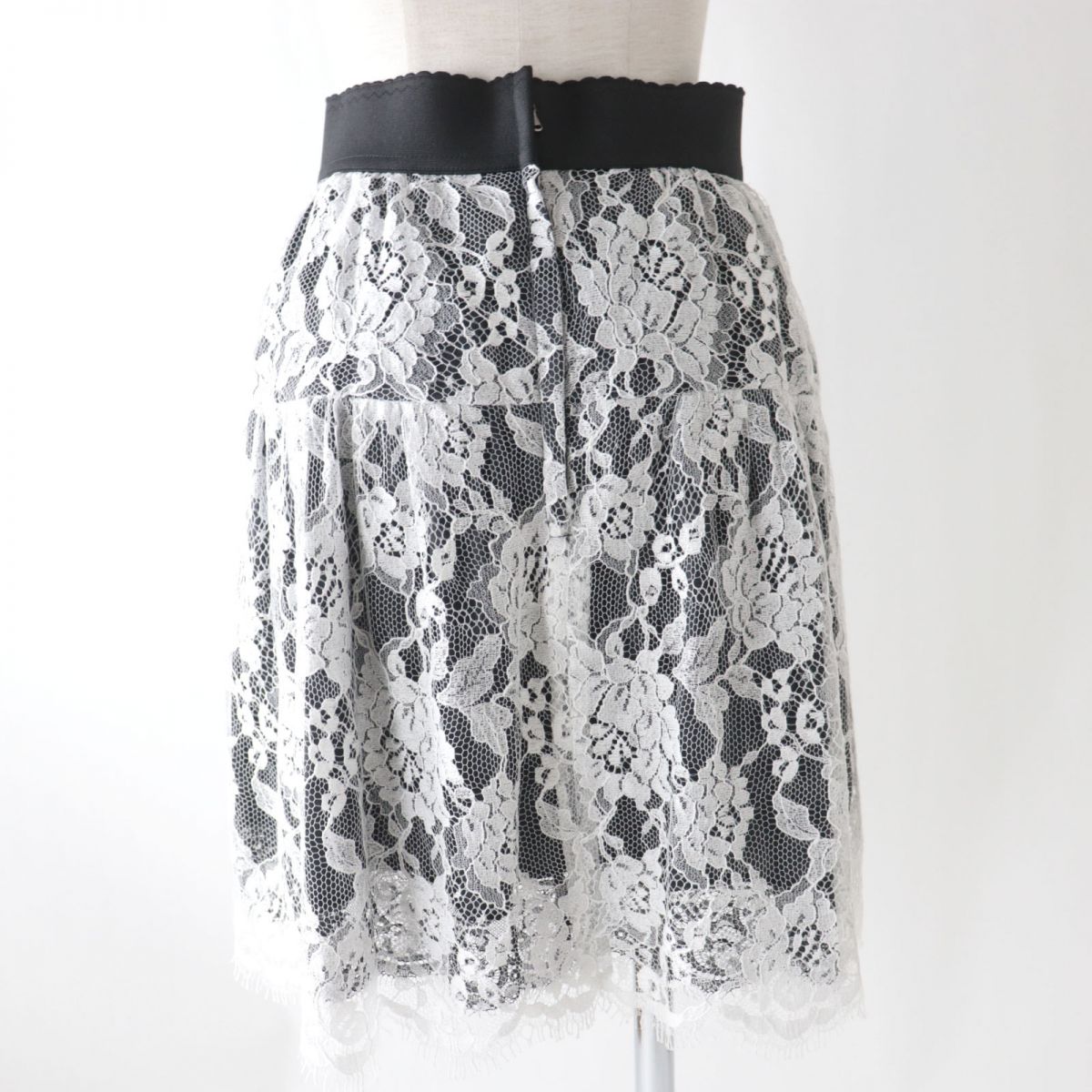 Dolce & Gabbana Floral Lace Flare Skirt White/Black