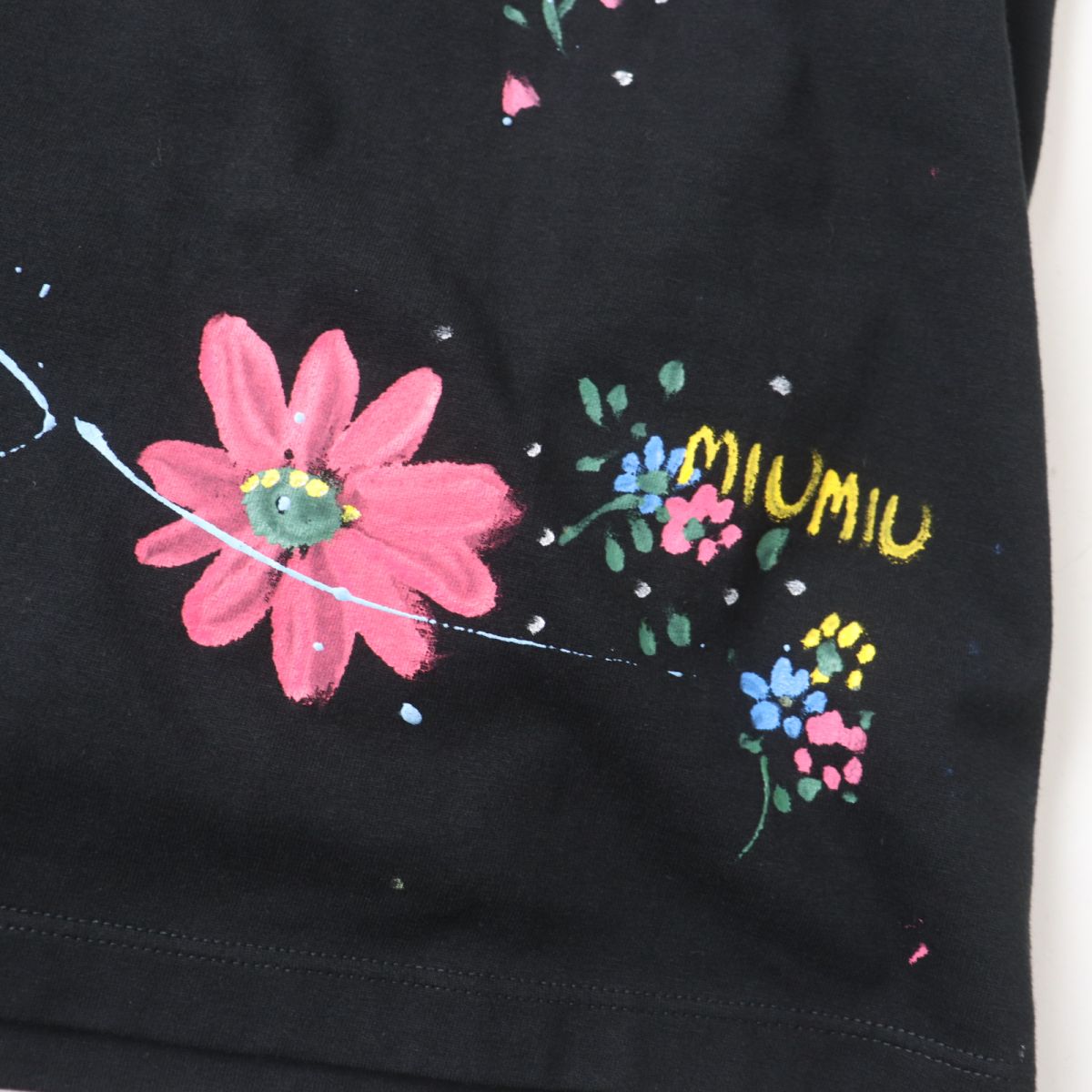 Miu Miu Flower Paint Crew Neck T-Shirt XS