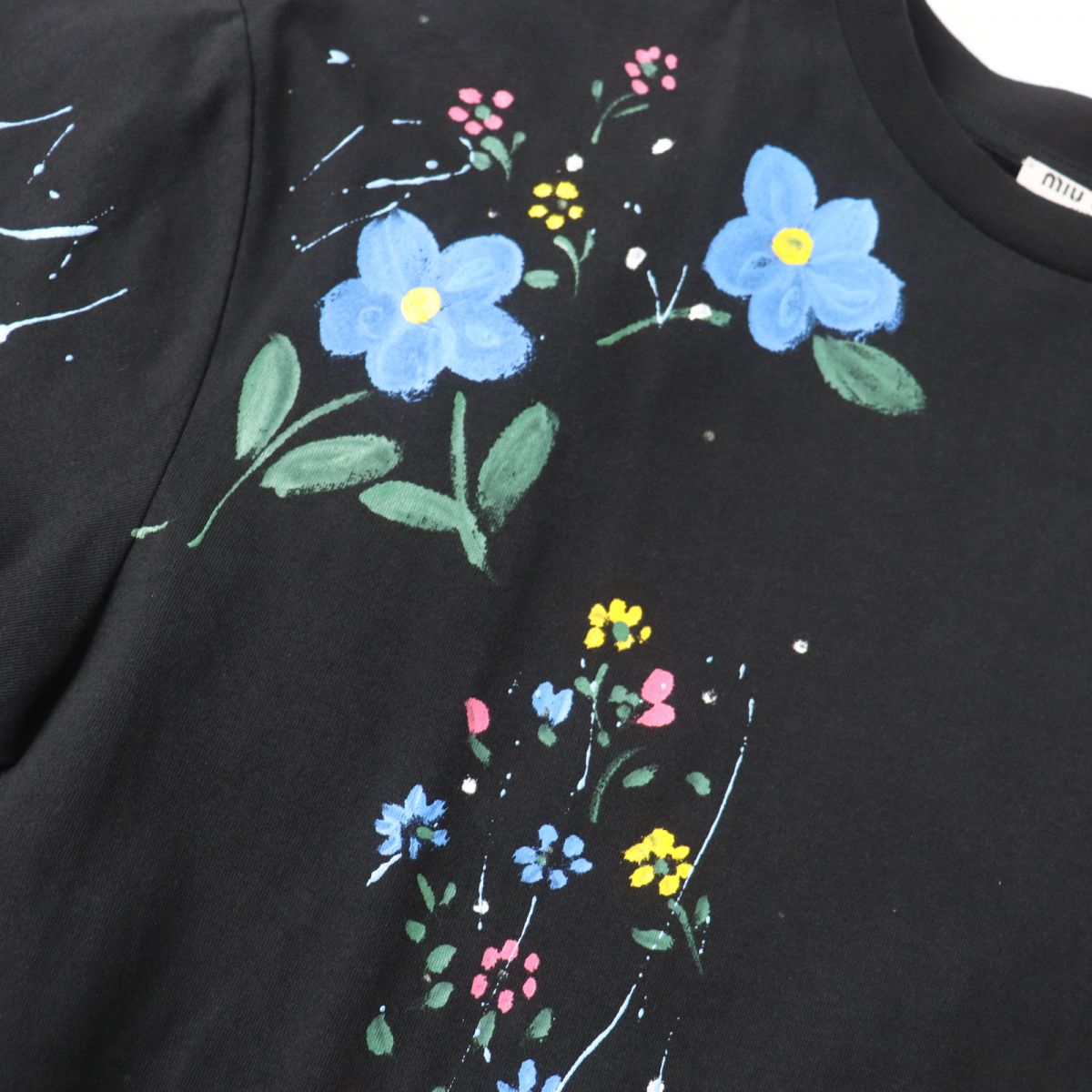 Miu Miu Flower Paint Crew Neck T-Shirt XS