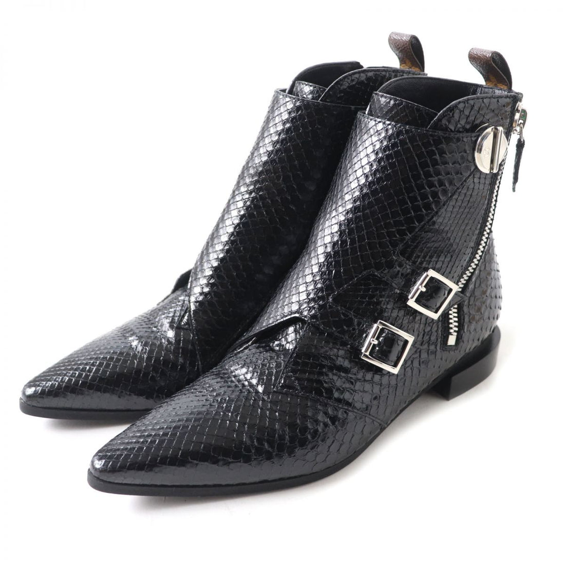 Louis Vuitton Python Leather Ankle Boots Black 36.5