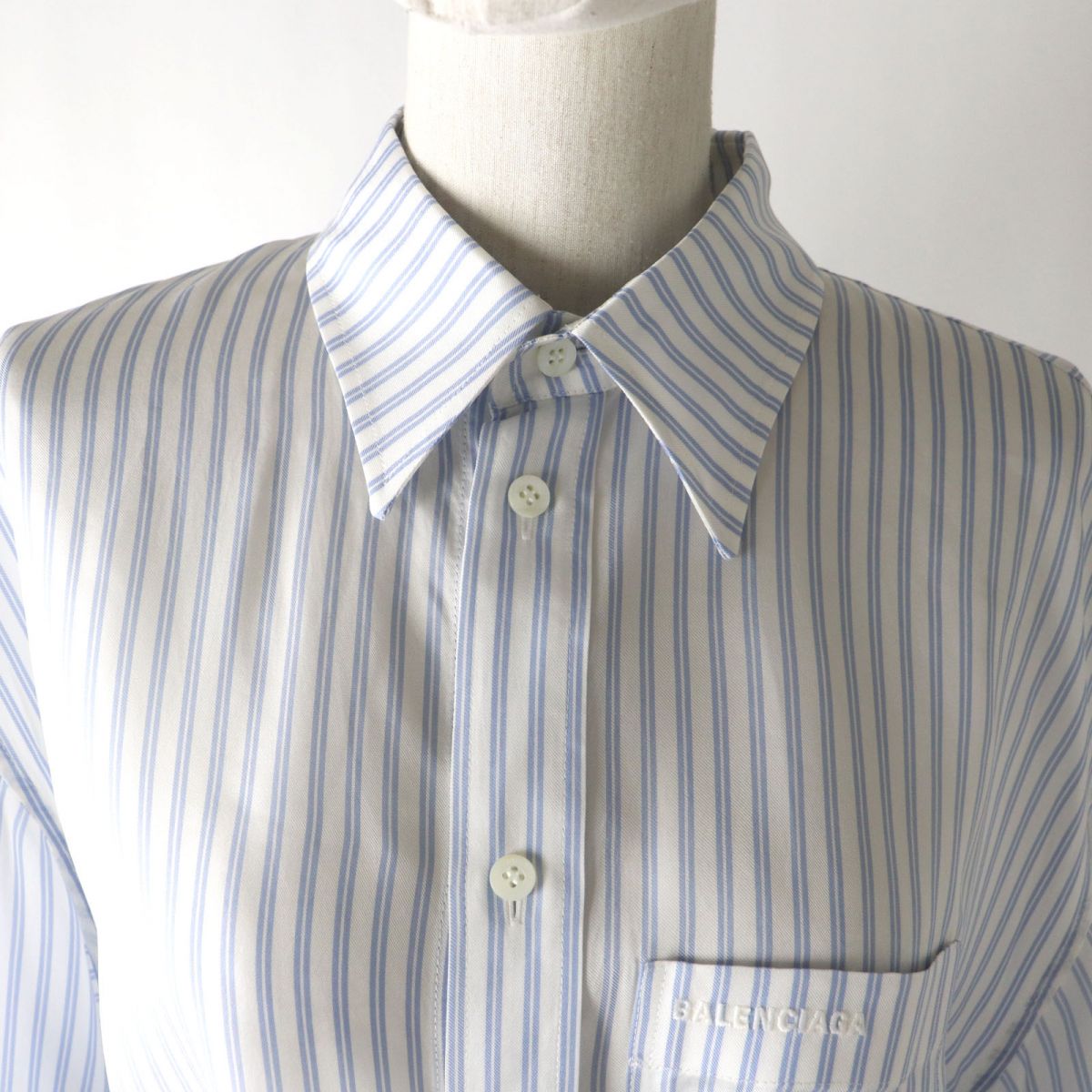 Balenciaga Logo Striped Cupra Shirt White/Blue