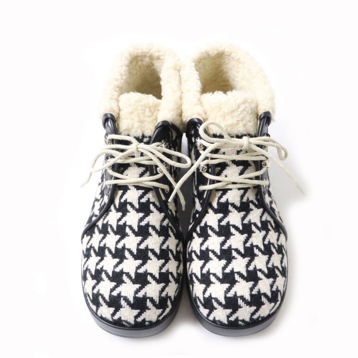 Gucci Houndstooth Fleece Lace-Up Boots 37