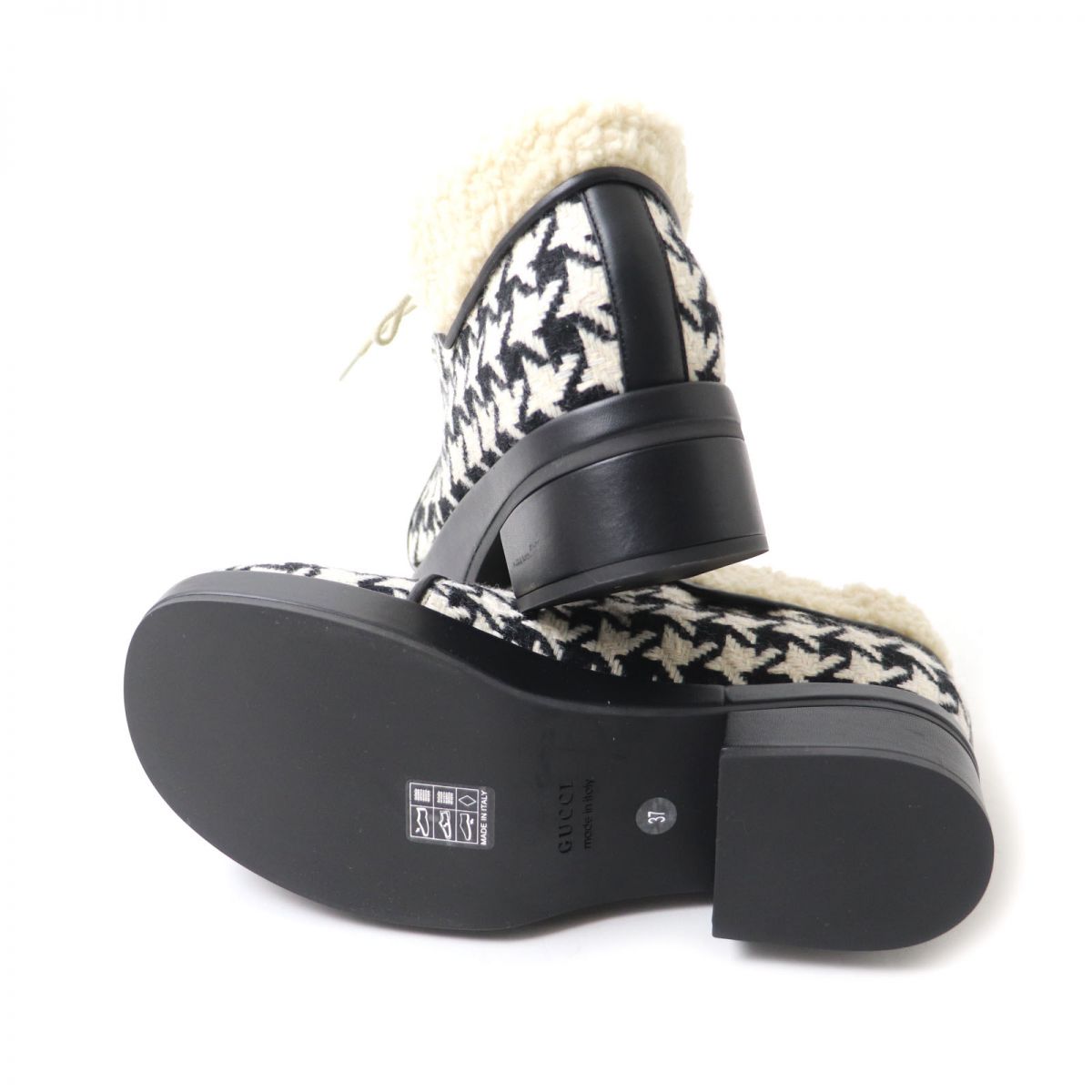 Gucci Houndstooth Fleece Lace-Up Boots 37