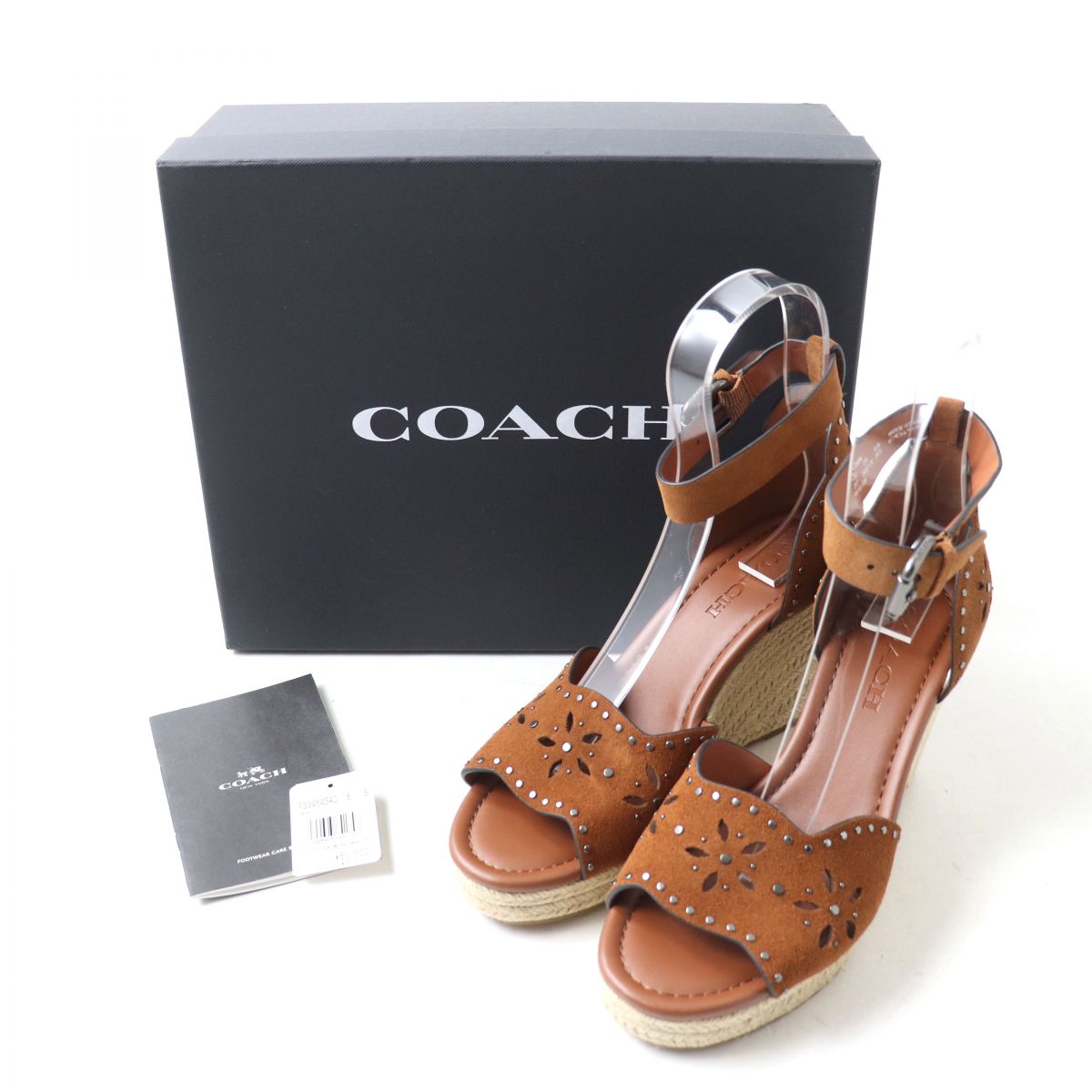 Coach Suede Leather Wedge Sandals Brown