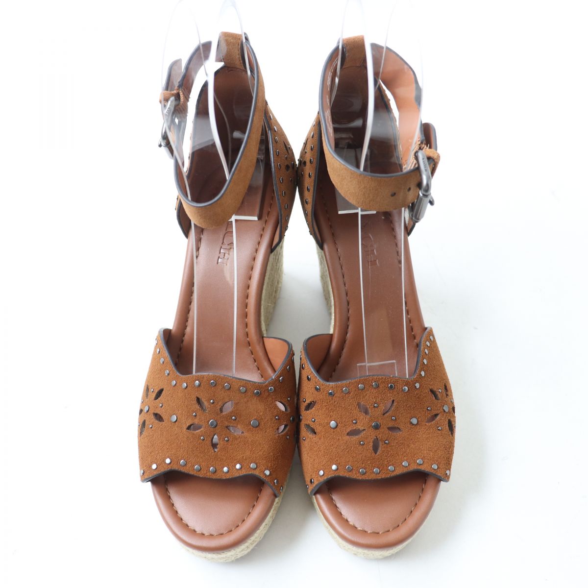 Coach Suede Leather Wedge Sandals Brown