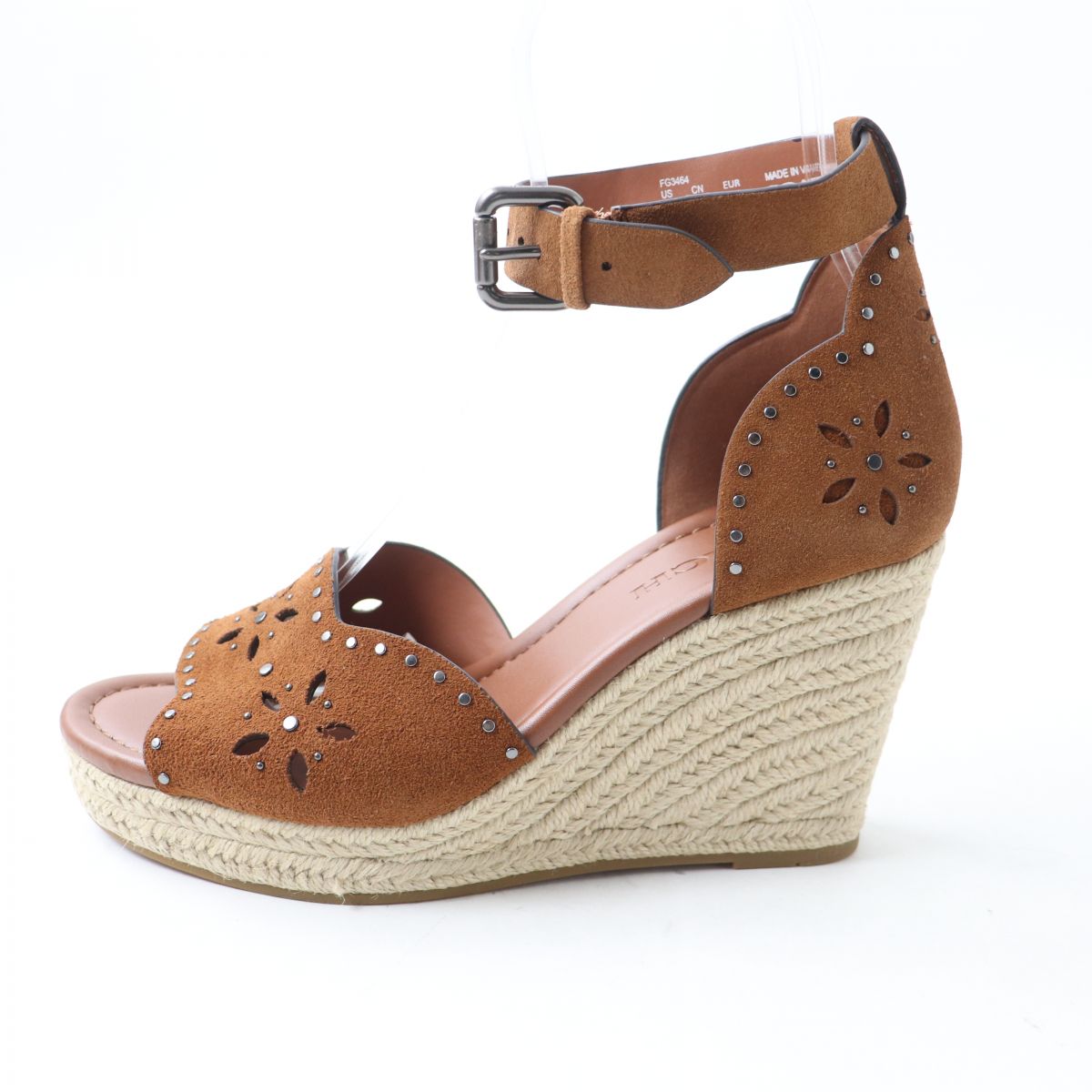 Coach Suede Leather Wedge Sandals Brown