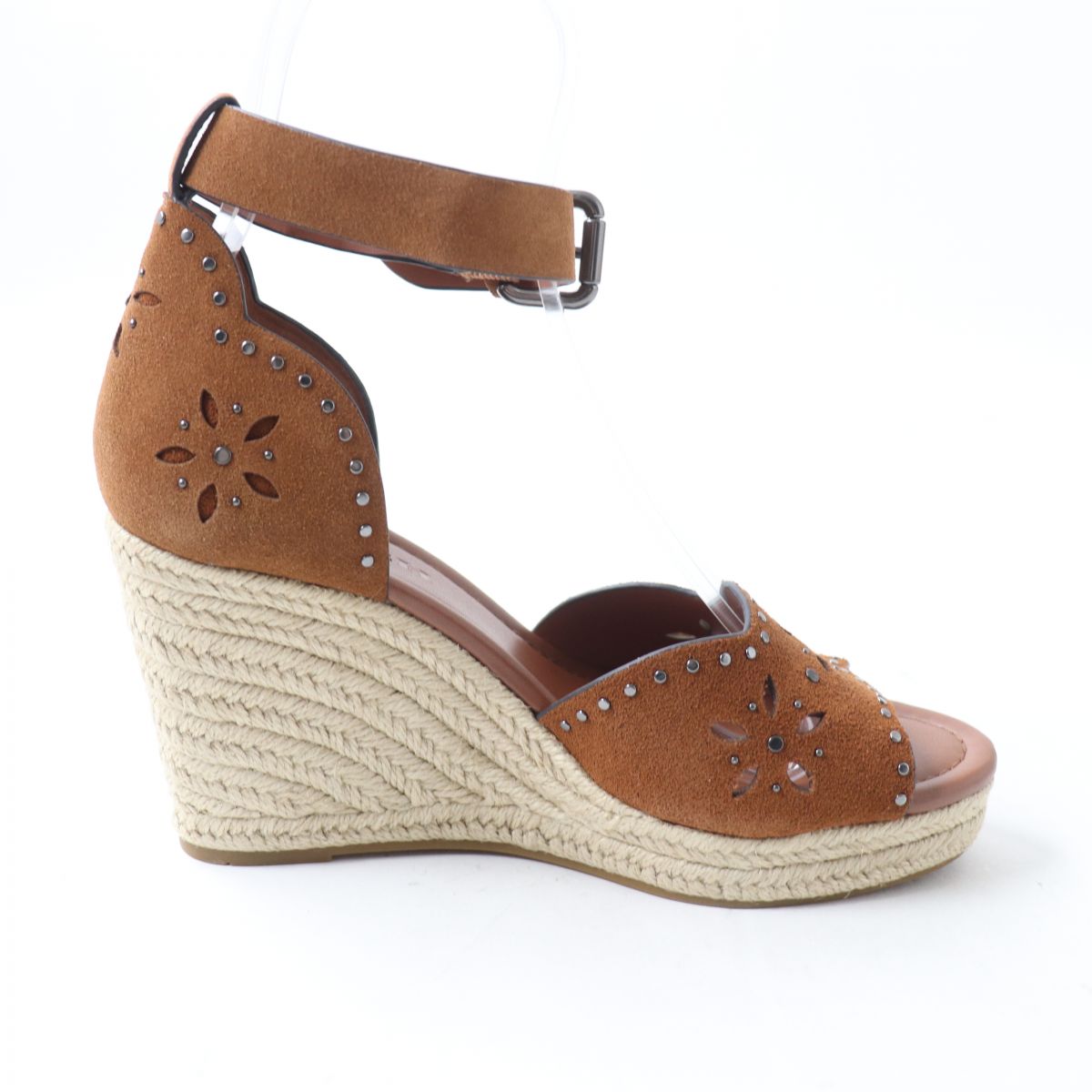 Coach Suede Leather Wedge Sandals Brown