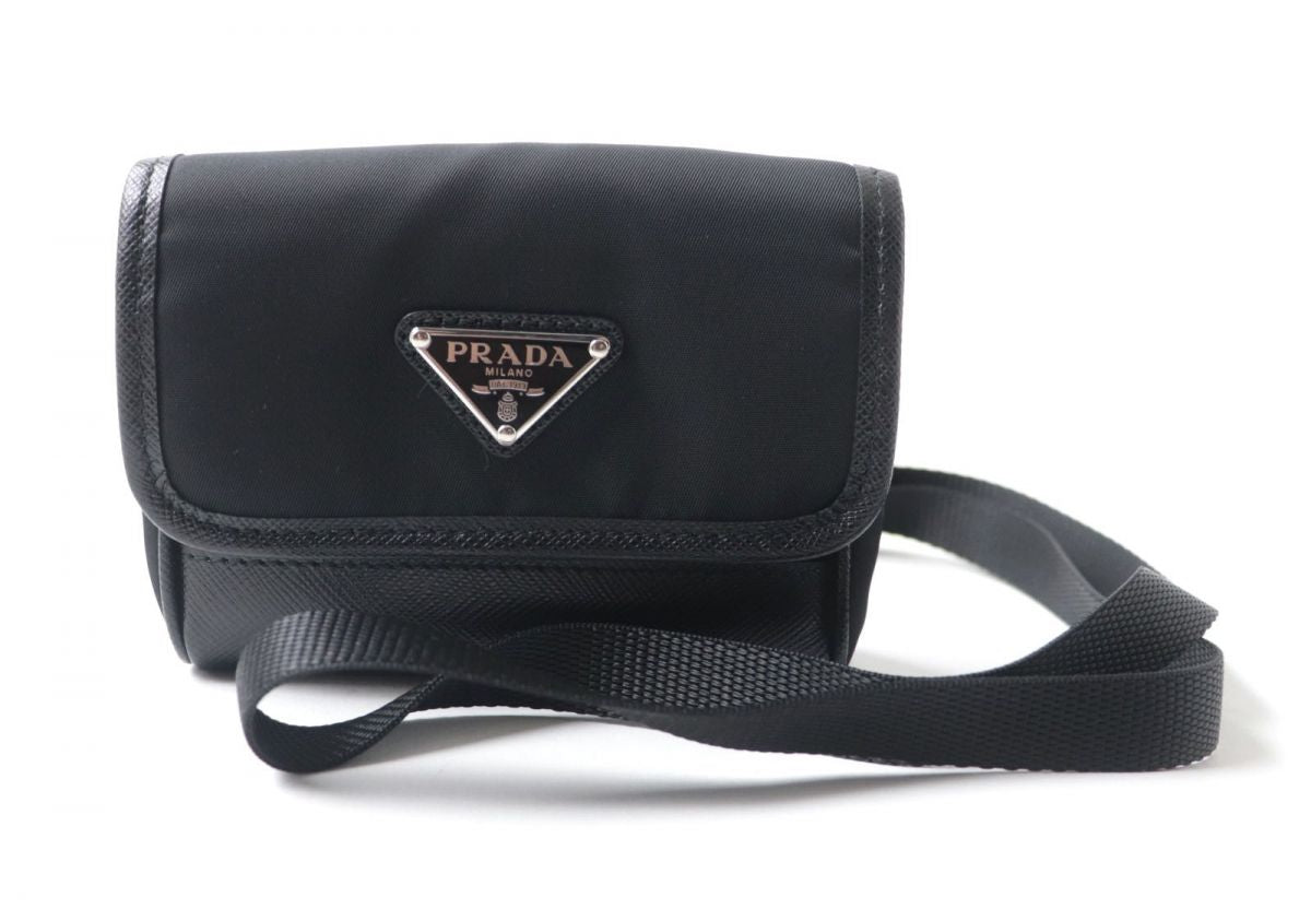 Prada Re Nylon Saffiano Leather Mini Pouch Black