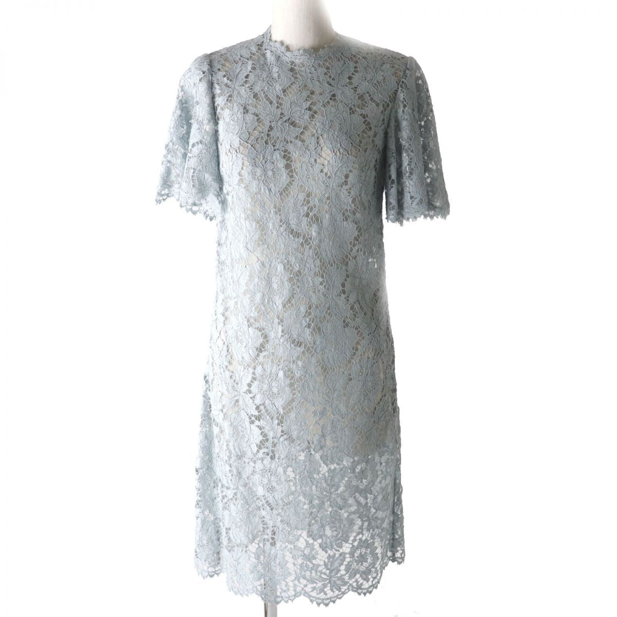 Valentino Floral Lace Dress, Ice Blue, Size 40