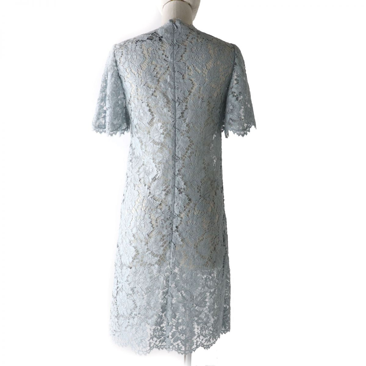 Valentino Floral Lace Dress, Ice Blue, Size 40