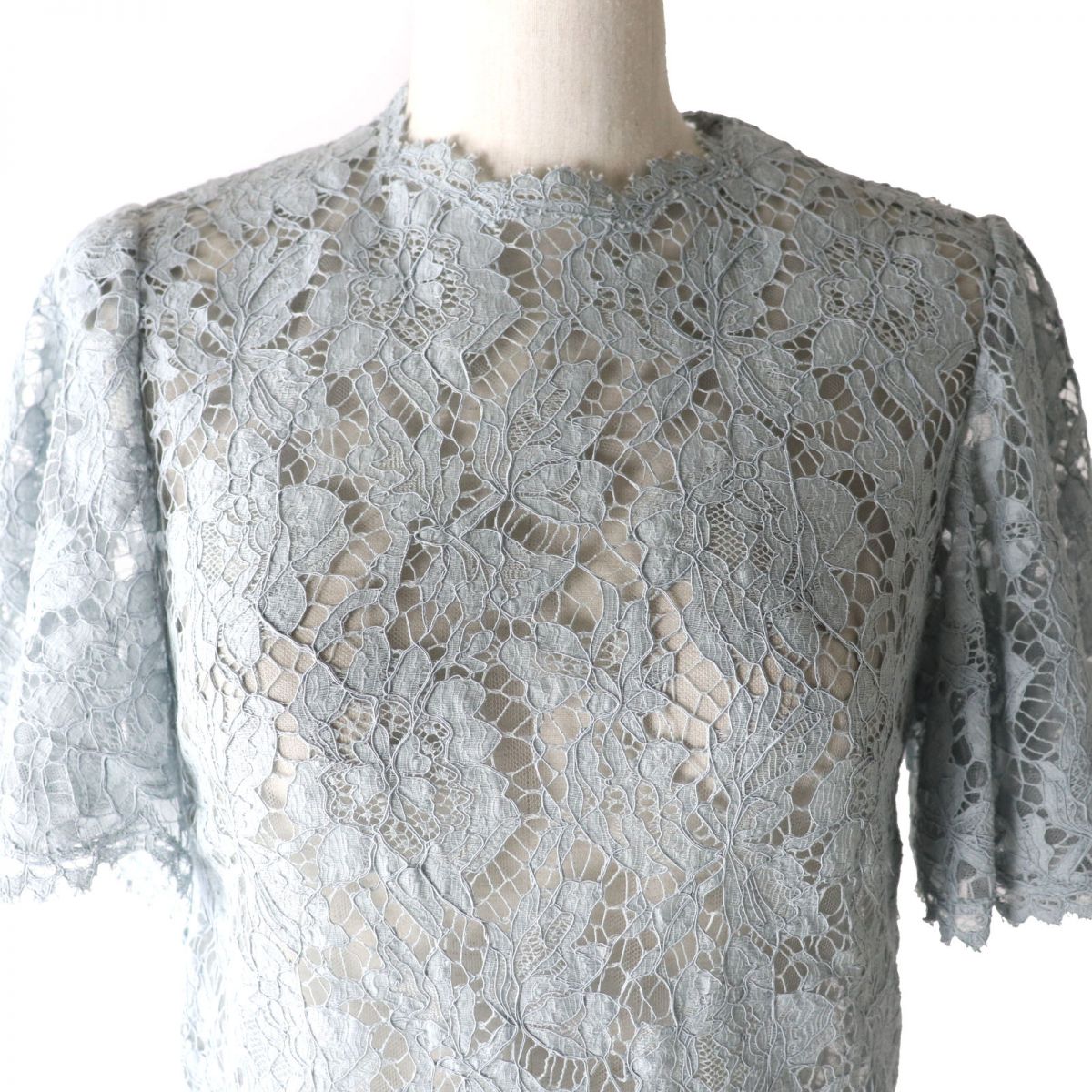 Valentino Floral Lace Dress, Ice Blue, Size 40