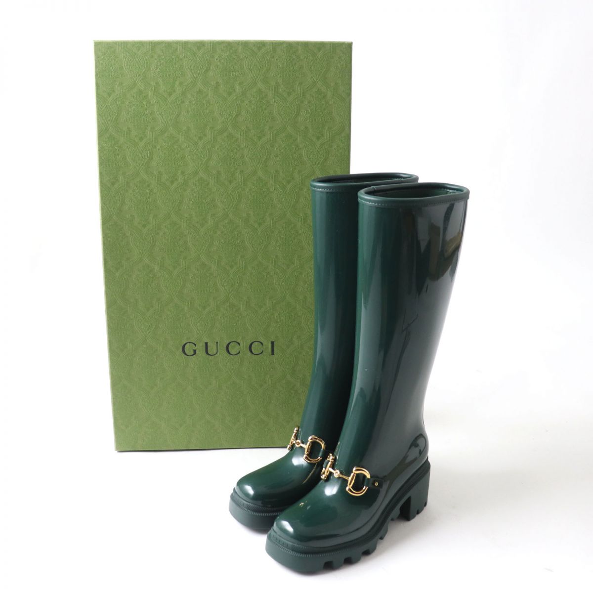 Gucci Horsebit Rubber Long Boots Green