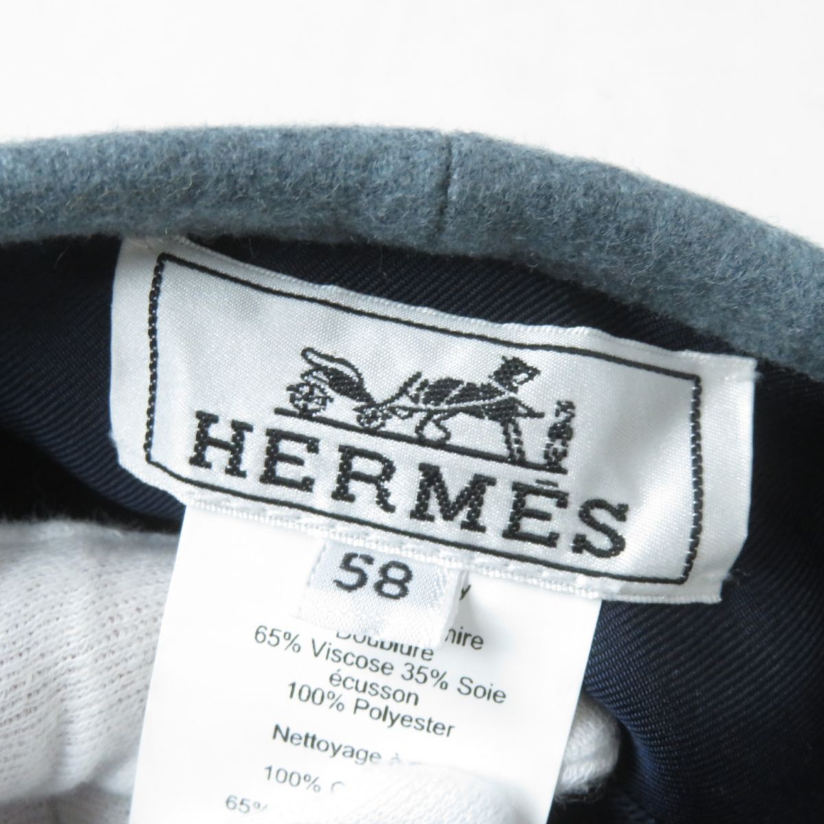 Hermes Cashmere Beret Hat Gray 58