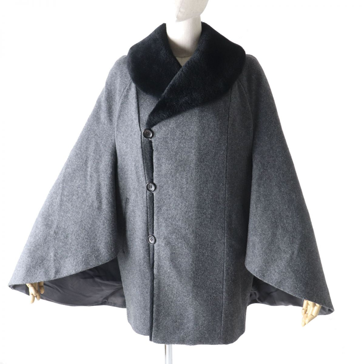 Junya Watanabe x Comme des Garcons Faux Fur Collar Poncho Cape Gray Black S