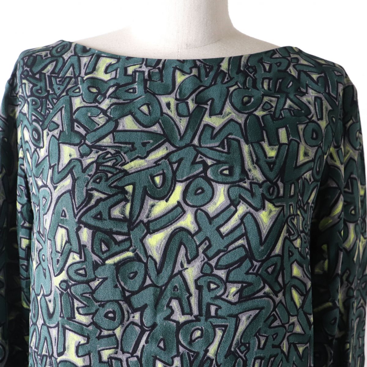 Louis Vuitton Graffiti Logo Rayon Blouse Green Grey