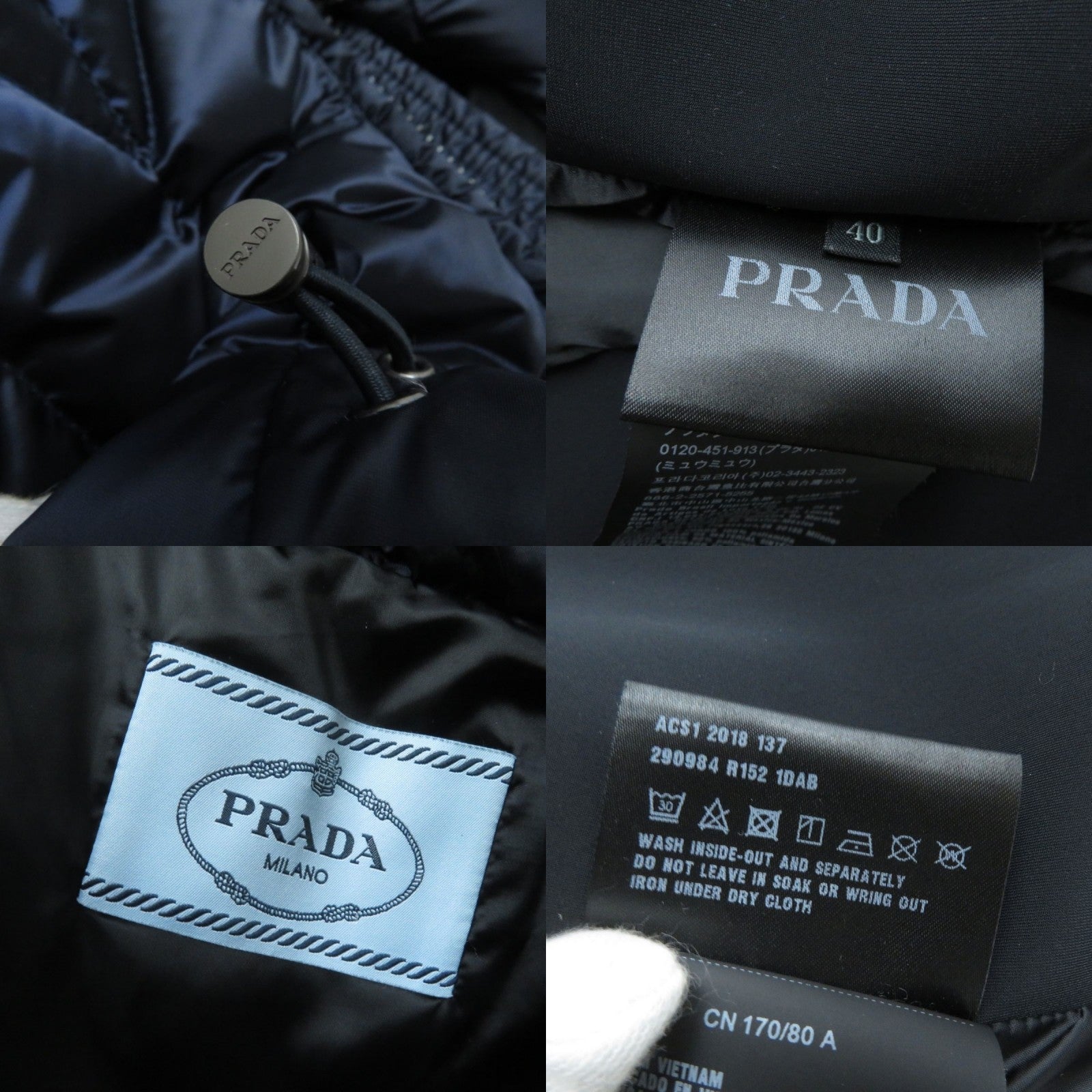 PRADA 290984 Triangle Logo Hooded Down Jacket Navy