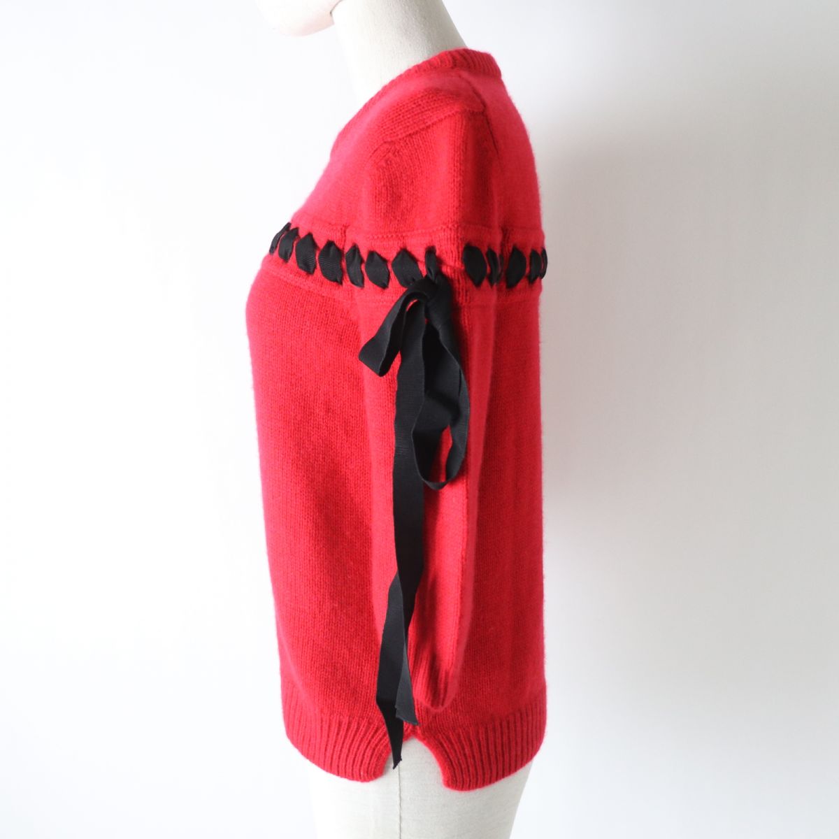 Fendi Cashmere Ribbon Knit Sweater Red Black