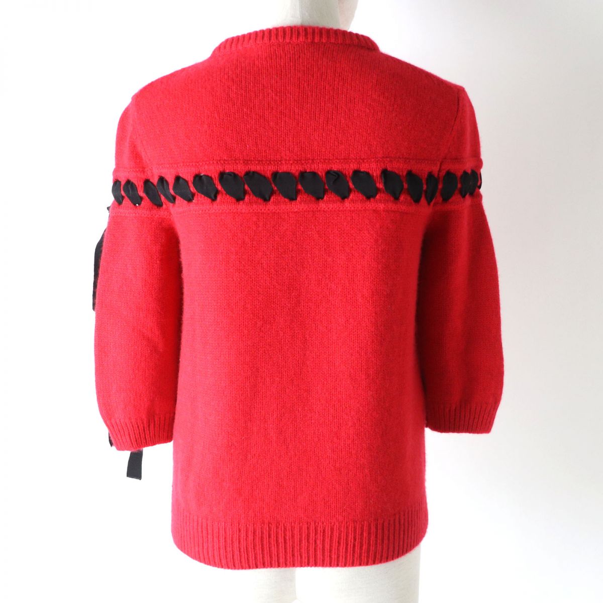 Fendi Cashmere Ribbon Knit Sweater Red Black