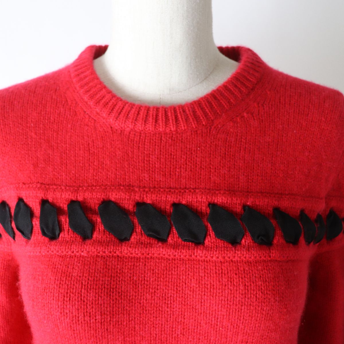 Fendi Cashmere Ribbon Knit Sweater Red Black