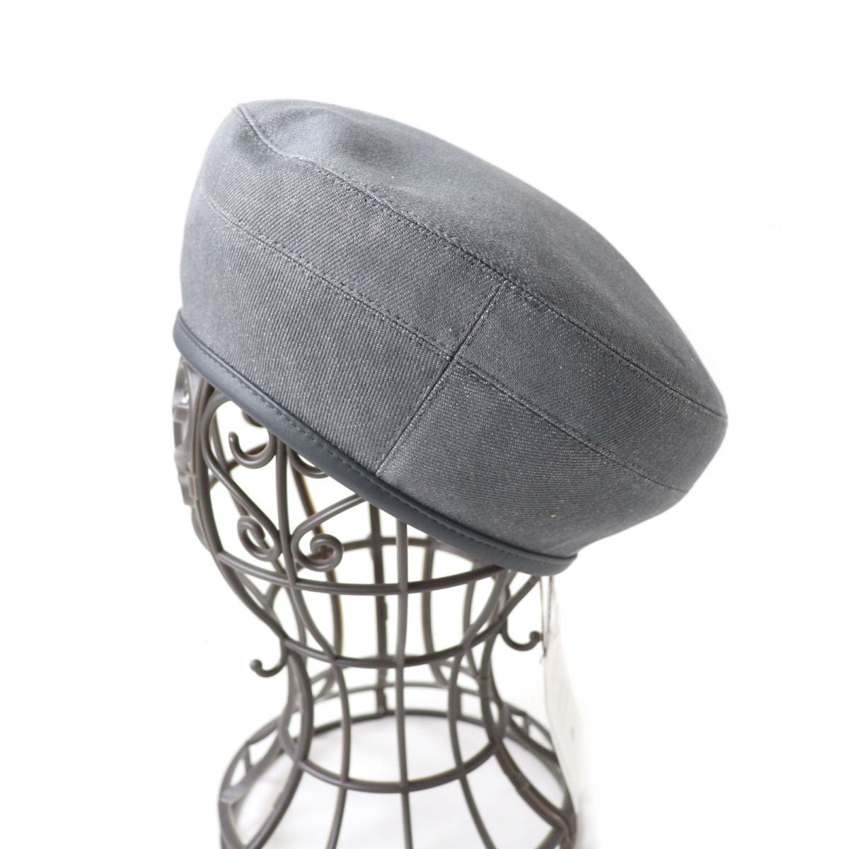 Hermes Cotton Leather Beret Hat Gray 57