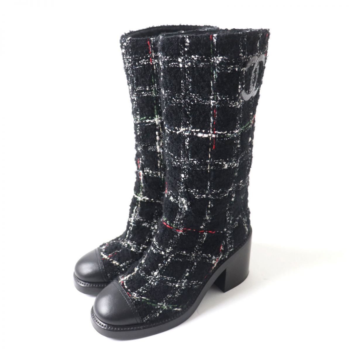 Chanel Leather Tweed Long Boots G39614 Black