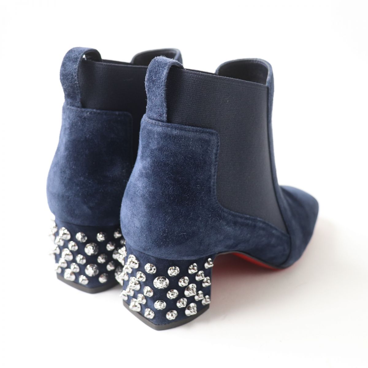 Christian Louboutin Suede Leather Spike Stud Short Boots Navy Size 35