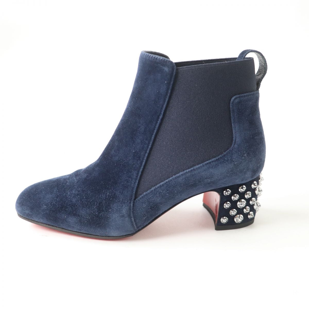 Christian Louboutin Suede Leather Spike Stud Short Boots Navy Size 35