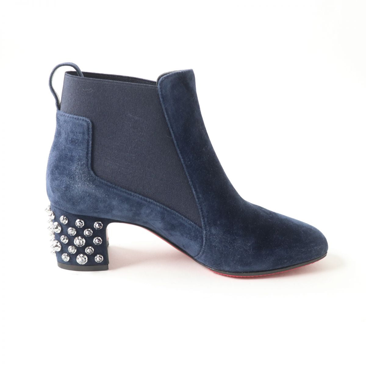 Christian Louboutin Suede Leather Spike Stud Short Boots Navy Size 35