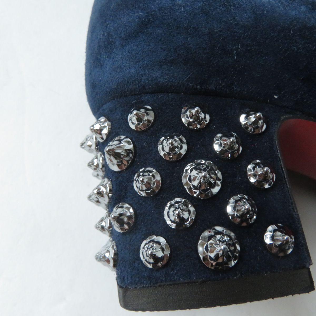 Christian Louboutin Suede Leather Spike Stud Short Boots Navy Size 35