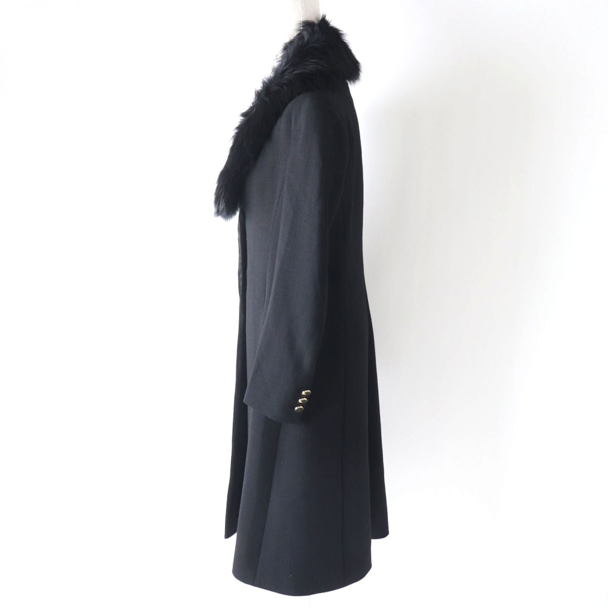 Alice + Olivia Long Coat with Fox Fur Collar, Black